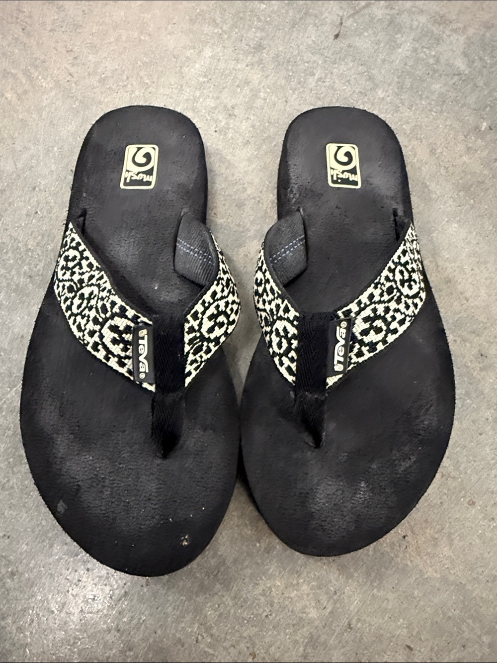Teva Black Flip-Flop Sandals with White Patterned Straps